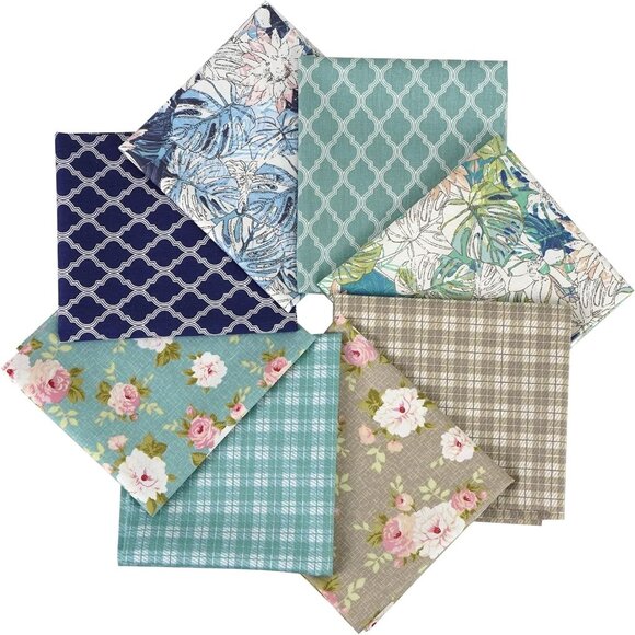 8pcs Blue Floral 100% Cotton Fabric Fat Quarters 18x22in for Quilting & Sewing C - Picture 4 of 7